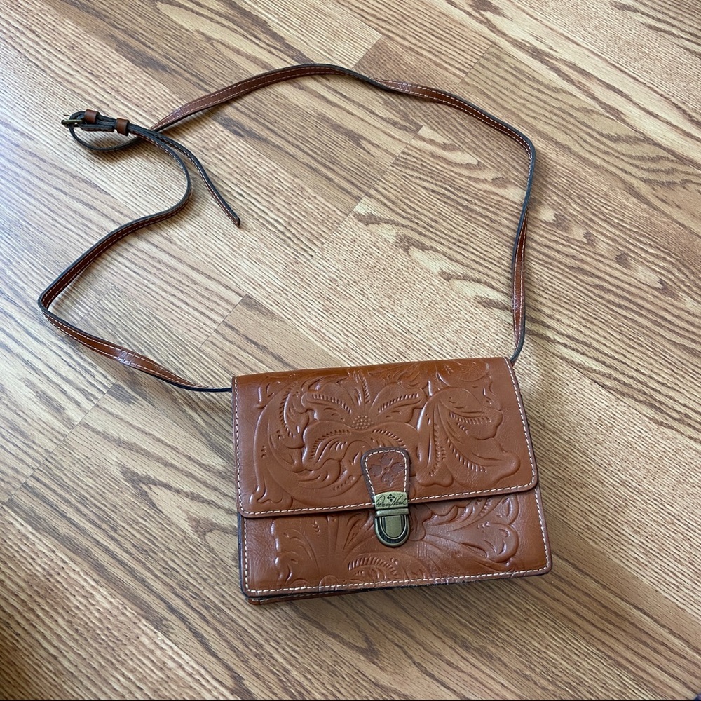 Patricia Nash brown leather embossed crossbody bag